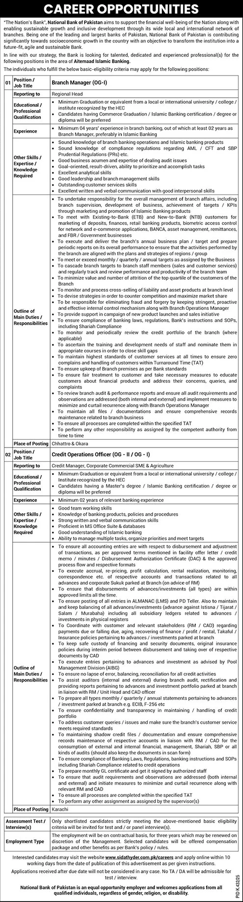 Jobs in National Bank of Pakistan-1